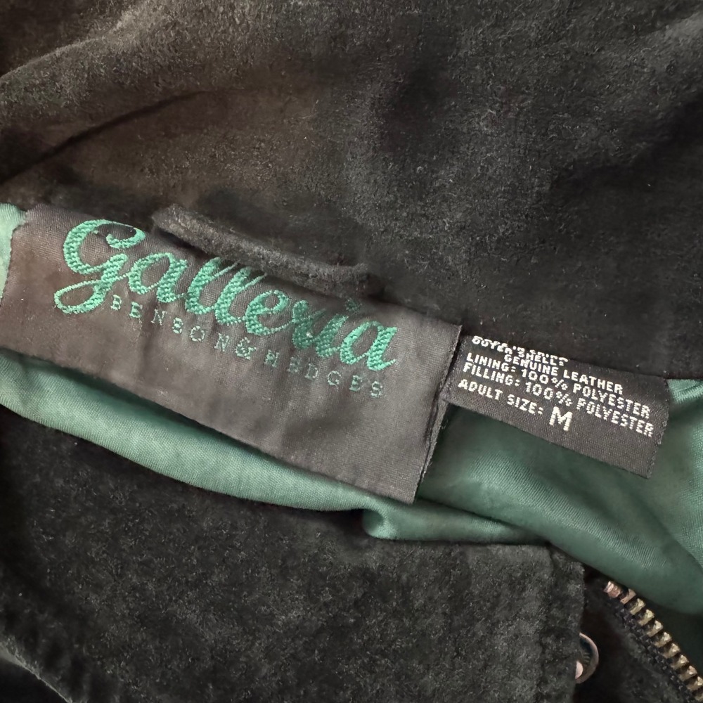 Vintage 90s Suede Bomber Jacket Galleria Benson and Hedges Size Medium Black - Picture 4 of 4